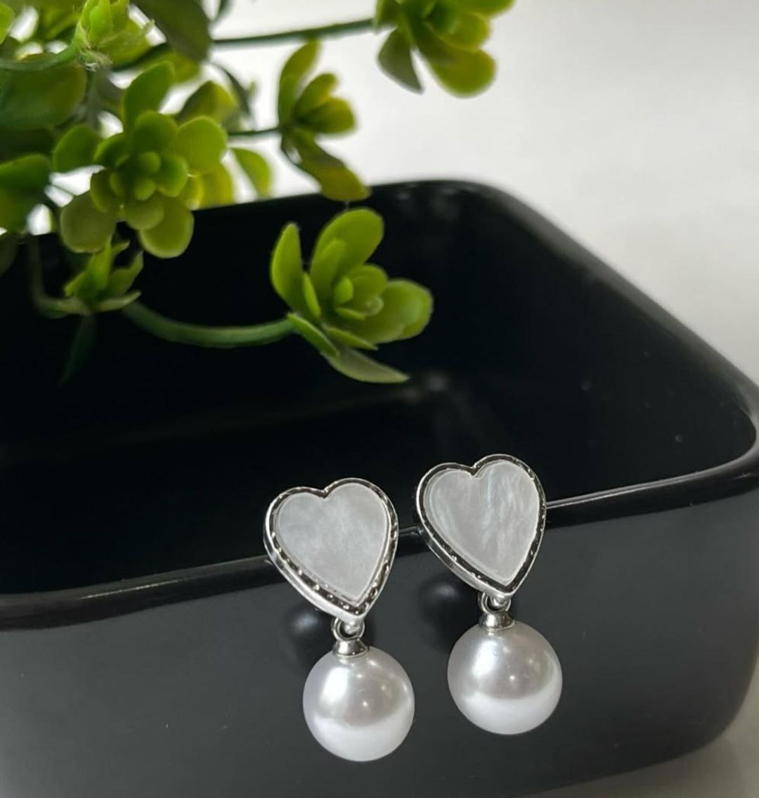 Pearl Drop Heart Earrings