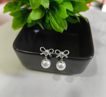 Bow & Pearl Drop Earrings
