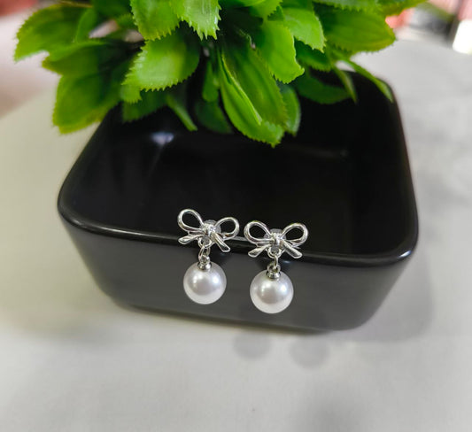 Bow & Pearl Drop Earrings