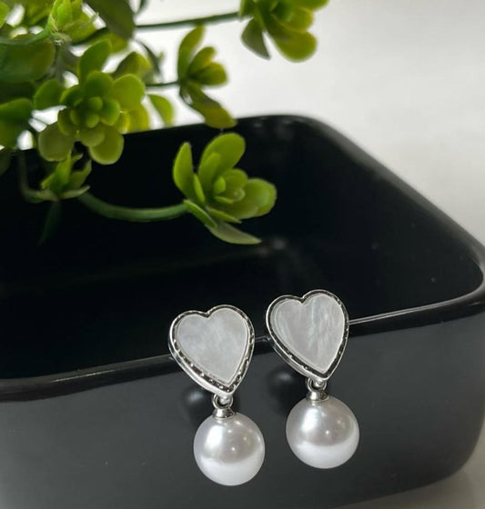 Pearl Drop Heart Earrings