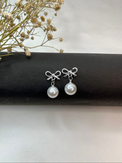 Bow & Pearl Drop Earrings