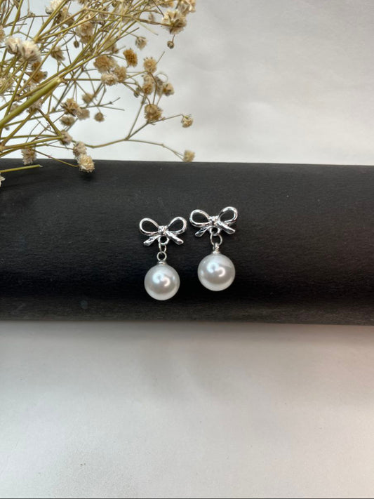 Bow & Pearl Drop Earrings
