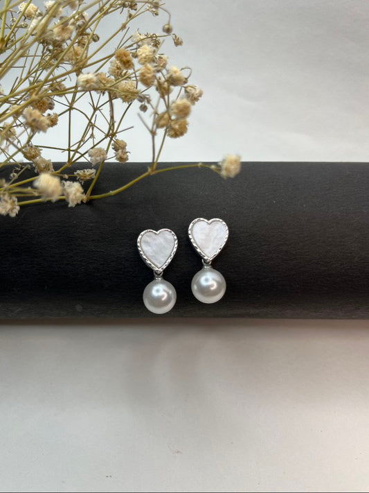 Pearl Drop Heart Earrings